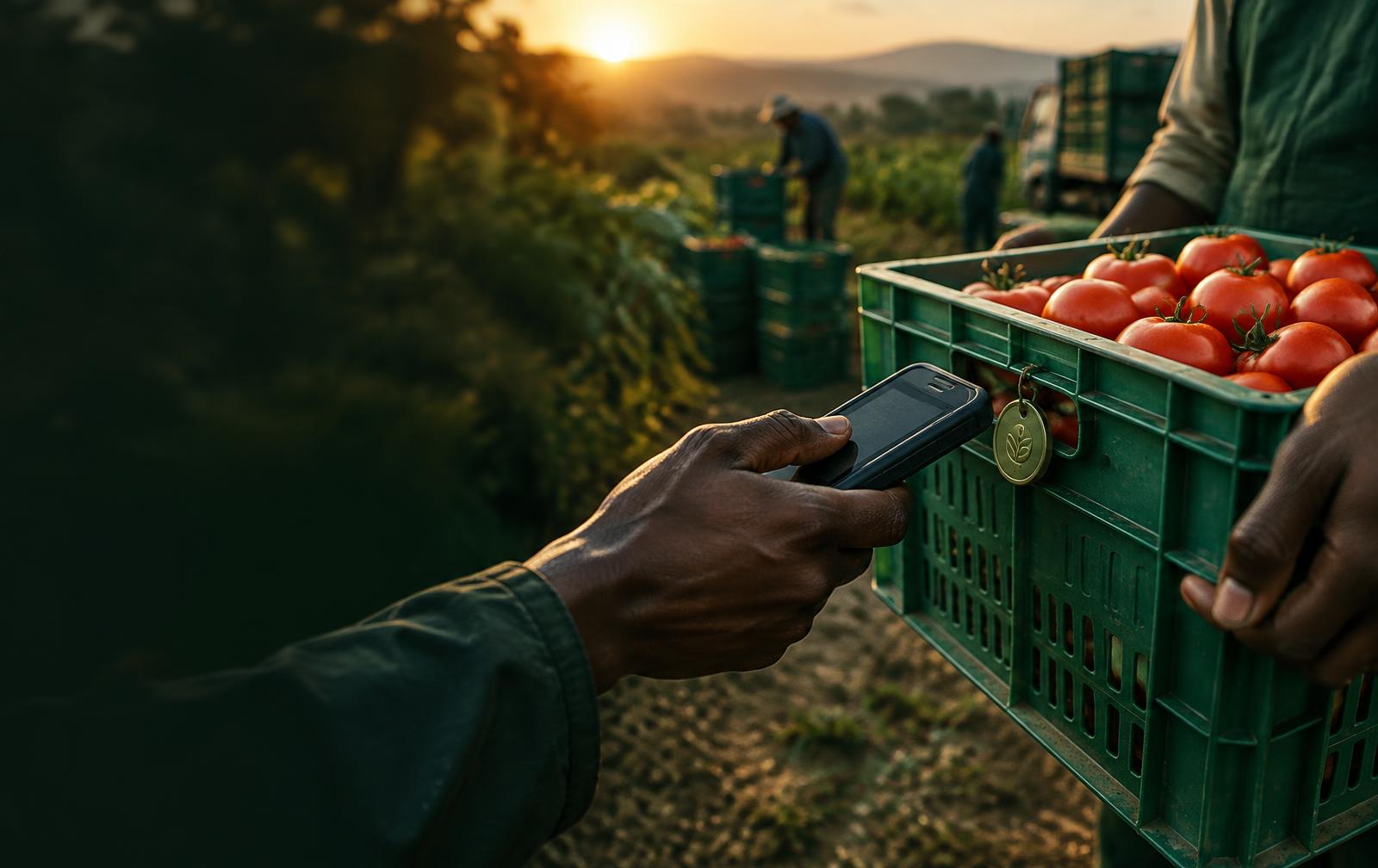 A produce crate receiving a digital identity in the field